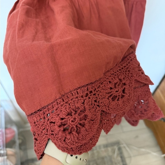 Ulla Johnson linen blend embroidered crochet midi flutter cap sleeves Sundress - Picture 6 of 13